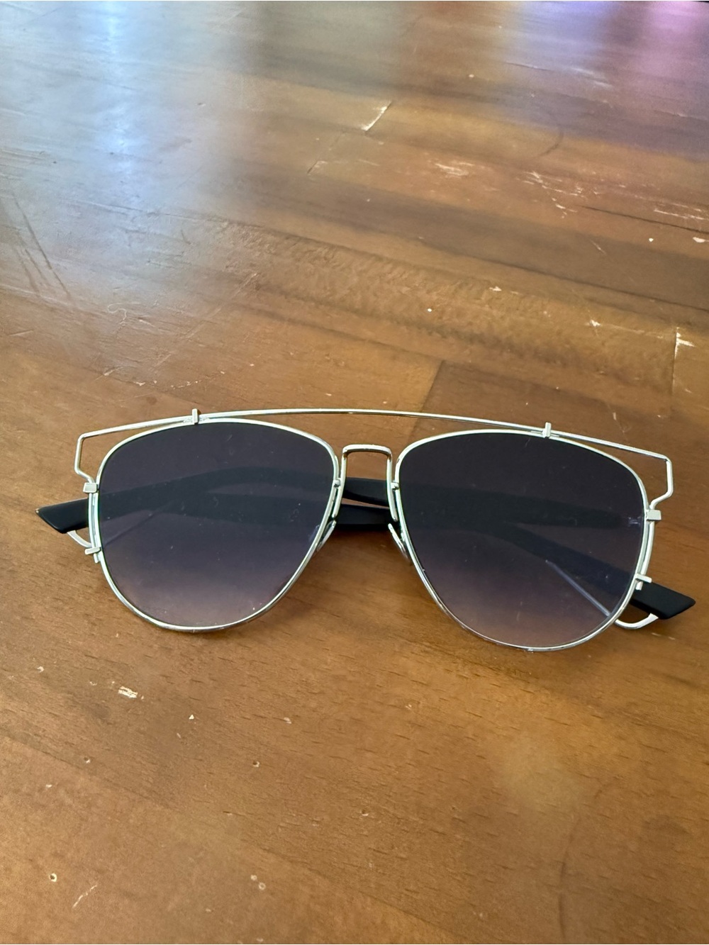 Dior Women's Sunglasses Silver Frame with Black Gradient Lenses